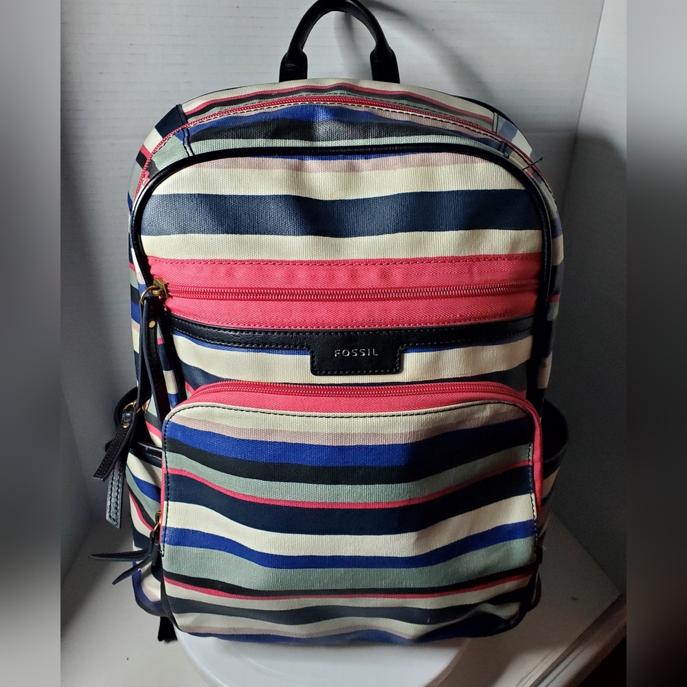 Fossil Eliza Campus Striped Coated Canvas Backpack
